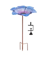 Glass Bird Bath Bowl - 11.5” Diameter - Includes Deck Clamp and Staked Stand - Morning Glory