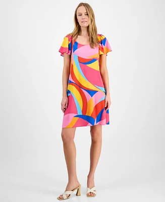 Robbie Bee Women's Mod Print Flutter-Sleeve Shift Dress