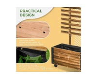 Wooden Raised Garden Bed Planter with Trellis and Wheels for Easy Mobility