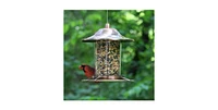 Copper Bird Feeder with Plastic Seed Reservoir Tube and Circular Perch for Outdoor Birds