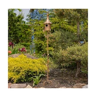 Outdoor Copper Finish Iron Gramophone Roof Birdhouse with Garden Stake for Garden Decor