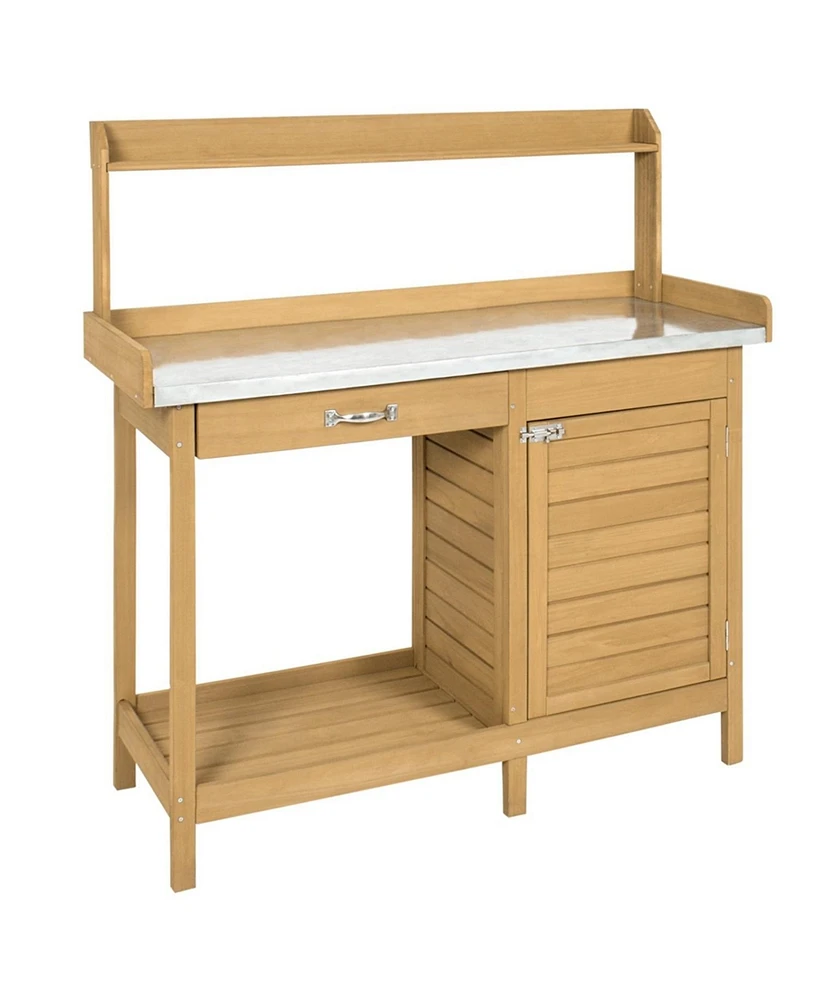 Potting Bench Garden Work Table with Durable Metal Top for Outdoor Gardening