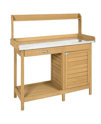 Potting Bench Garden Work Table with Durable Metal Top for Outdoor Gardening