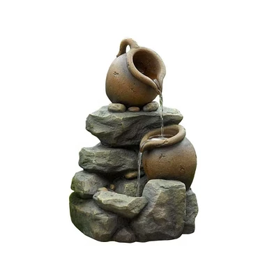 Outdoor Garden Polyresin Rock and Pitchers Waterfall Fountain with Pump