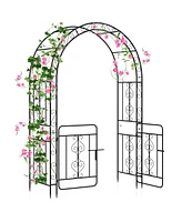 Garden Arbor with Gate with Multiple Side Crossbars and 4 Sharp Ground Stakes