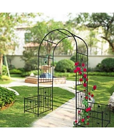 Metal Garden Arch with two plant stands 79.5'' Wide x 86.6'' High Climbing Plants Support Rose Arch Outdoor Black