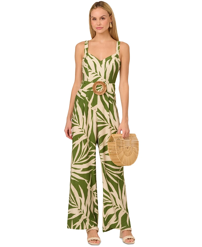 Adrianna by Papell Women's Palm-Print Wide-Leg Jumpsuit