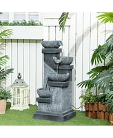 Outsunny 4-Tier 33.5" Outdoor Waterfall Fountain with Led Lights, Pump