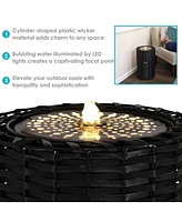 Cylinder Indoor/Outdoor Water Fountain - 20.5-Inch - with Plastic Wicker Design and Led Lights