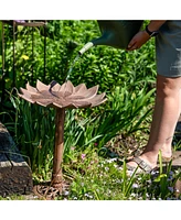 Garden Lotus Metal Bird Bath with Uv-Resistant Finish - Cast Aluminum - Copper Patina - 16.5"