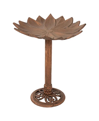 Garden Lotus Metal Bird Bath with Uv-Resistant Finish - Cast Aluminum - Copper Patina - 16.5"