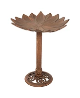 Garden Lotus Metal Bird Bath with Uv-Resistant Finish - Cast Aluminum - Copper Patina - 16.5"