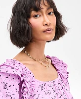 On 34th Women's Printed Balloon-Sleeve Blouse, Exclusively at Macy's