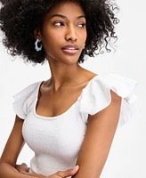 On 34th Women's Cotton Gauze Smocked Flutter-Sleeve Top, Exclusively at Macy's