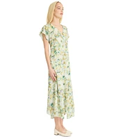 Luxely Women's Printed Raglan-Sleeve V-Neck Midi Dress