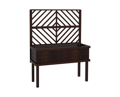 Espresso Fir Wood Elevated Raised Garden Bed With Stylish Climbing Trellis