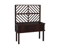 Espresso Fir Wood Elevated Raised Garden Bed With Stylish Climbing Trellis