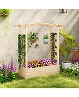 Wooden Raised Garden Bed Planter Box with Trellis and Hanging Roof