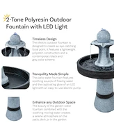 2-Tone Outdoor Water Fountain with Led Light and Electric Pump - Small Traditional Water Feature - 29.5" H