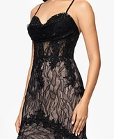 Blondie Nites Juniors' Lace Sweetheart-Neck Lace-Up-Back Gown