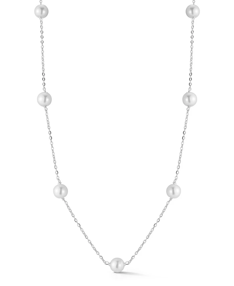 Rachel Zoe Sterling Silver 6mm Pearl Station Necklace