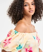 Bar Iii Women's Printed Off-The-Shoulder Mini Sheath Dress, Exclusively at Macy's
