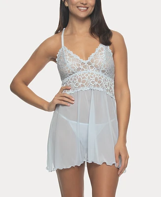 Jezebel Women's Renee Sheer Babydoll Nightgown 2 Piece Lingerie Set