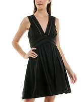 Taylor Women's Deep V-Neck Ladder-Trim Fit & Flare Dress
