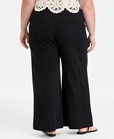 On 34th Plus Cotton Gauze Smocked-Waist Wide-Leg Pants, Exclusively at Macy's