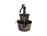 Outdoor 2-Tier Rustic Barrel Water Fountain with Submersible Pump for Garden Decoration