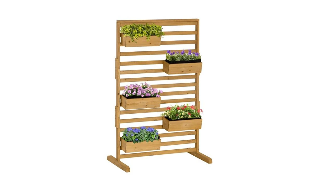 Elevated Wooden Planter Shelf with Detachable Trellis Stand
