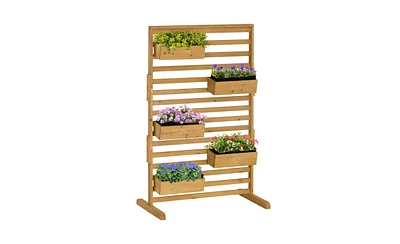 Elevated Wooden Planter Shelf with Detachable Trellis Stand