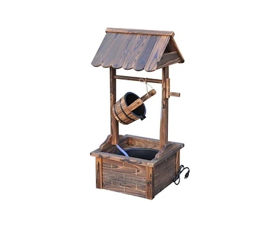 Outdoor Garden Solid Wood Wishing Well Water Fountain with Bucket and Pump