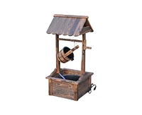 Outdoor Garden Solid Wood Wishing Well Water Fountain with Bucket and Pump