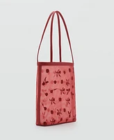 Mango Women's Flower-Embroidered Mesh Bag