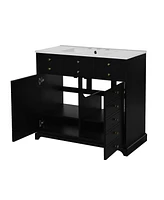 Freestanding Bathroom Vanity Set: 36" Vanity with Ceramic Sink, Soft-Close Doors and Drawers, Black