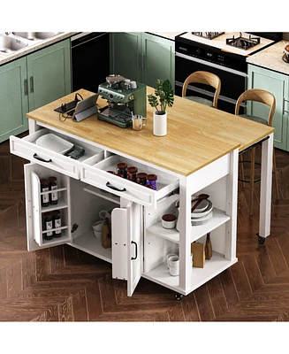 47" Extendable Kitchen Island with Storage, Power Outlet