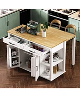 47" Extendable Kitchen Island with Storage, Power Outlet