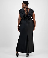 B Darlin Trendy Plus Draped Shiny-Knit Maxi Dress