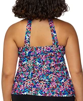Island Escape Plus Floral-Print H-Back Tankini Top, Exclusively at Macy's