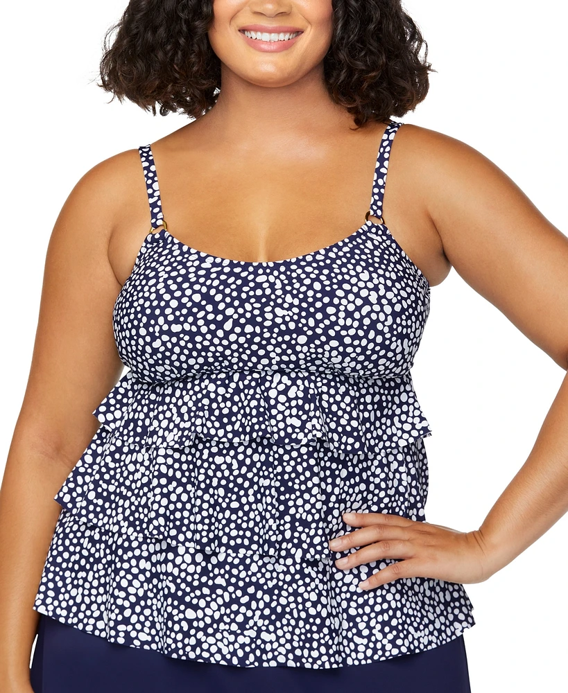 Island Escape Plus Dot-Print Tiered Tankini Top, Exclusively at Macy's