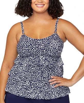 Island Escape Plus Dot-Print Tiered Tankini Top, Exclusively at Macy's