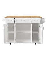 Large Kitchen Island with Drop Leaf, Embossed Rolling Cart with Storage
