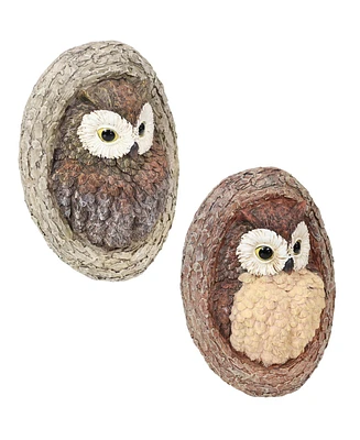Winifred and Wesley the Wise Old Owls Tree Hugger - Polyresin Outdoor Tree Decor - Garden Sculpture Decoration - Whimsical Owl Tree Face