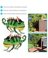 Greg and Gary 8.5-Inch Iron Sheet Chameleon Metal Statues - Set of 2 - Indoor/Outdoor Use - Green