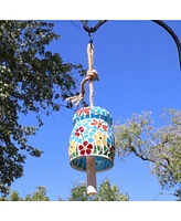 Spring Flowers Wind Bell - Mosaic Glass Wind Chime Bell for the Patio, Deck, or Porch - 7"
