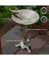 Ivy and Sage Cast Aluminum Metal Bird Bath with Uv-Resistant Finish - Rustic Patina - 12.25"