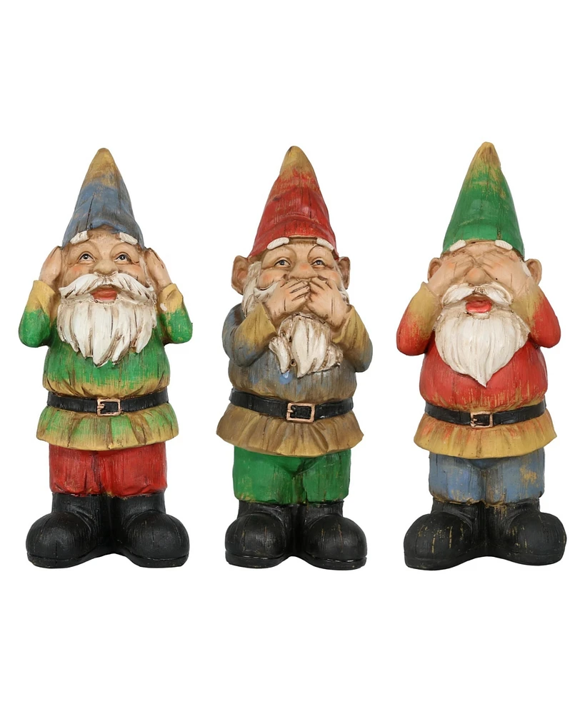 Three Wise Garden Gnomes - Hear, Speak, and See No Evil Set - Outdoor Lawn Statues