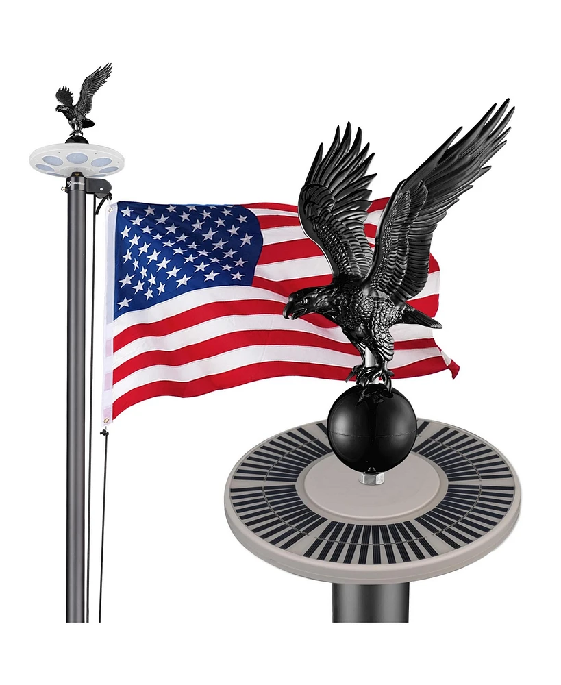 Yescom Bravery 30' Aluminum 13Gauge Sectional Flag Pole Kit w/ Solar Powered Light Us Flag Eagle Topper for Outside House Outdoor