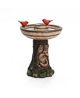 LuxenHome Brown Old Man in Tree 23.4-Inch Tall Resin Birdbath
